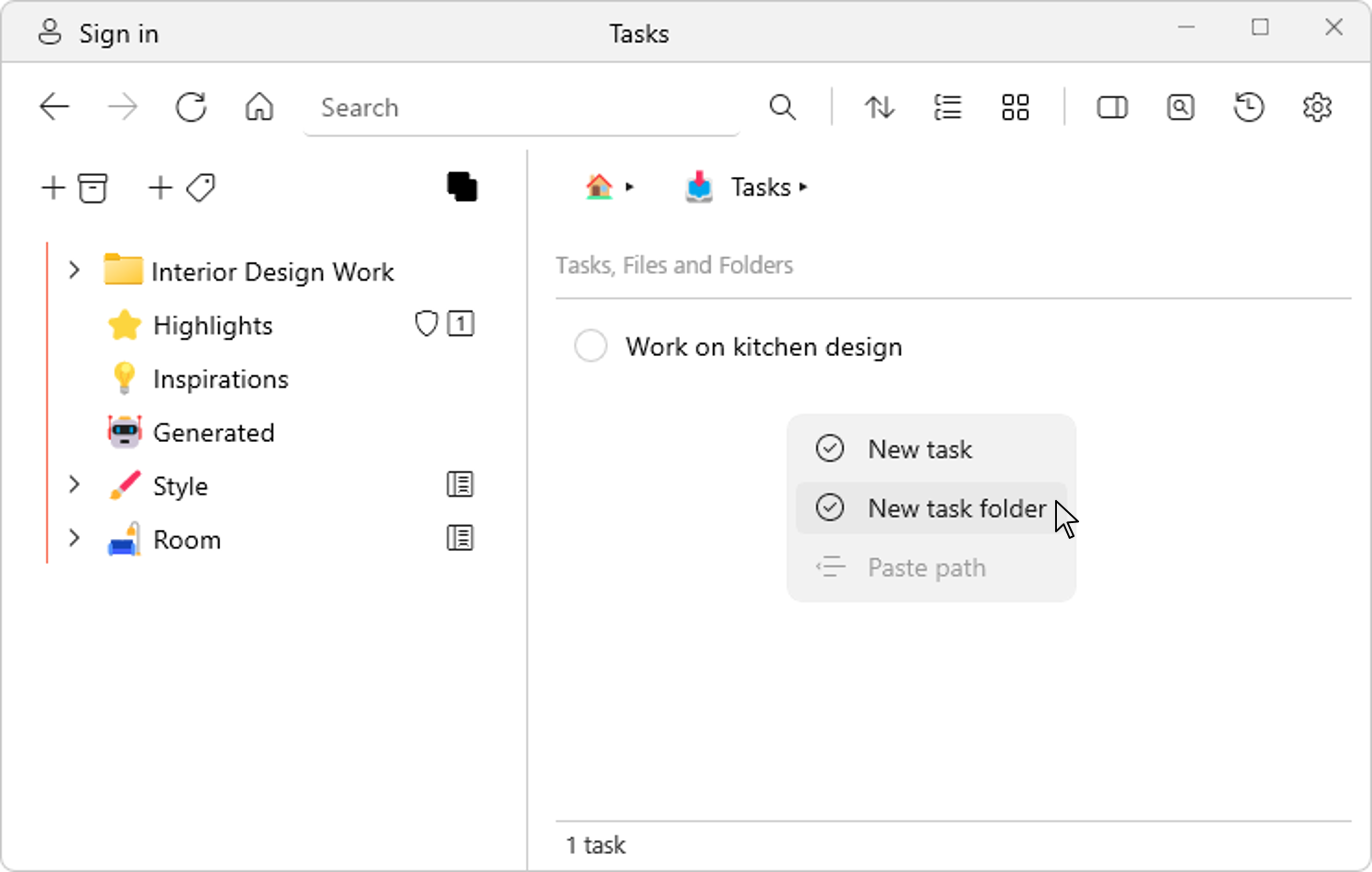 Creating a task folder